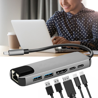 snm USB-C Hub portátil multipuerto 6 en 1 tipo C adaptador con 4K HDMI compatible RJ45 Ethernet Lan para Nintendo Switch (2)