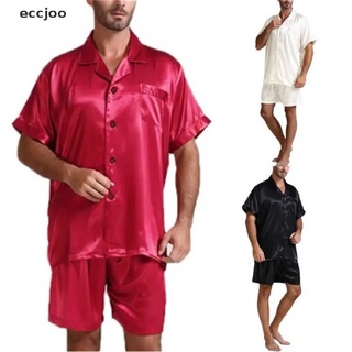 [eccjoo] pijamas de satén de seda para hombre, suave, transpirable, ropa de dormir de manga corta