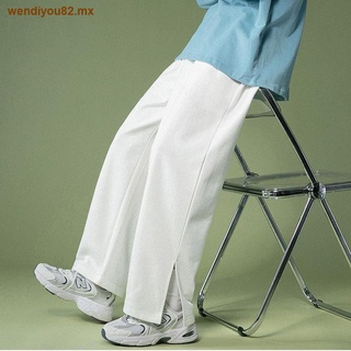 Otoño de los hombres delgados gris-blanco INS estilo japonés coreano estilo de Hong Kong pantalones sueltos de pierna ancha pantalones de pierna recta pantalones casuales hombres