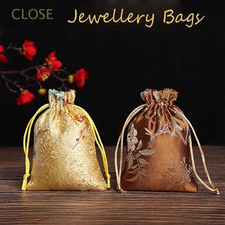 CLOSE Candy Pouch Mini Jewelry Packaging Bag Storage Bag Favour Tie Wedding Party Embroidered Drawstring Satin/Multicolor
