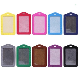ran 10 Colors ID Window Business Work Card Holder Leather Case Badge Vertical Type