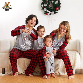 navidad familia coincidencia de ropa trajes madre hija papá hijo bebé niños alce impresión a cuadros traje para la familia casa pijamas conjunto