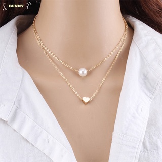 ins simple doble perla collar de clavícula cadena corto multicapa collar elegante y elegante hermosos regalos de cumpleaños para las señoras conejito