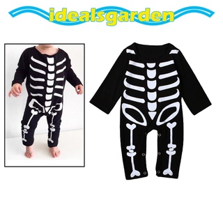 [garden] lindo disfraz de esqueleto de halloween bebé niña niños de manga larga cráneo mameluco trajes de impresión de hueso mono trajes ropa