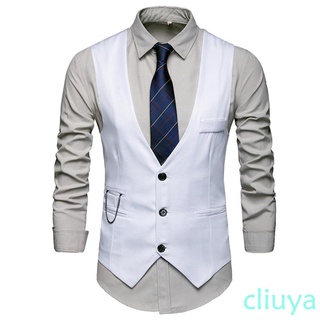 ✮Qt❥Chaleco de negocios para hombre, Color sólido cuello en V sin mangas de un solo pecho traje chaleco para caballeros, más tamaños, 5 (1)