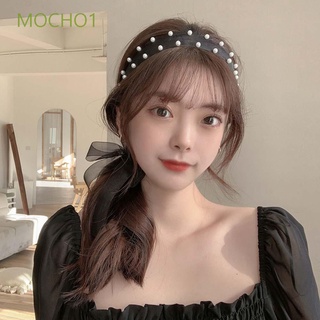 MOCHO1 Elegante Diadema de malla Dulce Banda para el cabello Collar de perlas Mujeres Gasa coreano Temperamento Muchachas Accesorios para el cabello/Multicolor