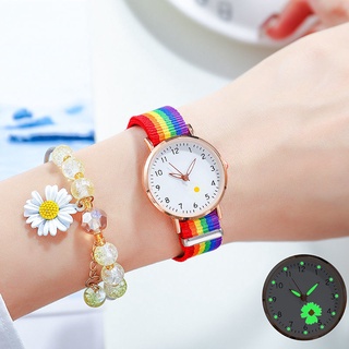Reloj luminoso de lona para mujerinsEstilo universitario estudiante de secundaria estilo Mori coreano Simple Temperamental Daisy reloj