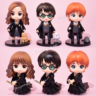 6 Piezas/3 Juego Pequeño Figura Harry Potter Hermione Ron Con Varita Mágica Y Caminar Una Escoba Muñeca Juguetes