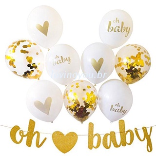 Lov "Oh Baby" globos De confeti De corazón dorado y corazón globos decoración De cumpleaños De la ducha De bebé
