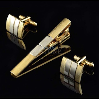 mok. Fashion Men Necktie Tie Bar Clasp Clip Cufflinks Sets Gold Simple Party Gift New