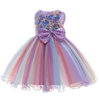 1-10 años de edad flores niñas vestido de verano arco iris malla arco bebé princesa vestidos para navidad cumpleaños fiesta vestido de niños ropa (5)