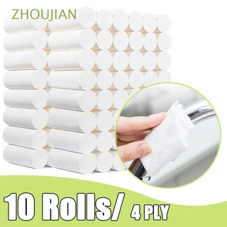 zhoujian 4 capas de papel higiénico toalla de papel higiénico papel higiénico tejido de baño 10 rollos blanco hogar agradable a la piel toalla de baño cómoda