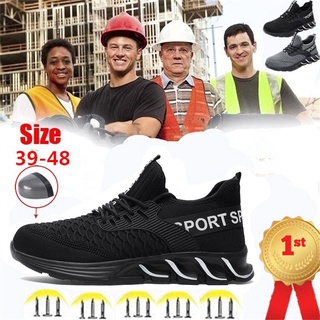 Safety Shoes Steel toe cap Men shoes Anti-smash Anti-puncture Lightweight Breathable High Temperature Resistance Safety Working Boots Gift for Father Outdoor Hiking Shoes Hiking Trainers Reflective Casual Sneaker #Q2007