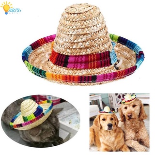ARTS1 ajustable mascota Sombrero de paja hebilla Sombrero mexicano gorra de paja colorido disfraz gato perro suministros adornos para mascotas