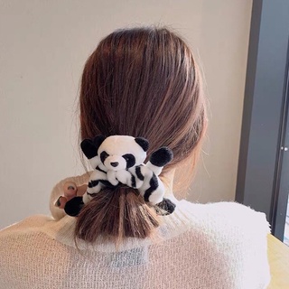 brroa adorable terciopelo felpa panda scrunchies lazos de pelo cuerda lindo 3d animal cabeza muñeca elástica cola de caballo titular accesorios de pelo (8)