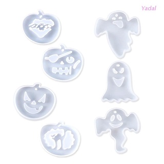 Yadal 7 Pcs Halloween Pumpkin Ghost Hanging Sign Epoxy Resin Mold Keychain Pendant Silicone Mould DIY Crafts Jewelry Necklace Casting Tools