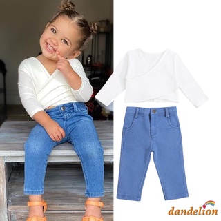 dandelion-baby camiseta y pantalones conjunto de moda color sólido tops de manga larga