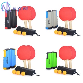 MYROON Indoor Outdoor Activities Table Tennis Kits Training Accessories Extendable Table Tennis Net Ping Pong Paddle Set Kids Adults Portable Cover Case Entertainment Supplies Ping-Pong Game 3 Ping-Pong Balls 2 Table Tennis Rackets/Multicolor