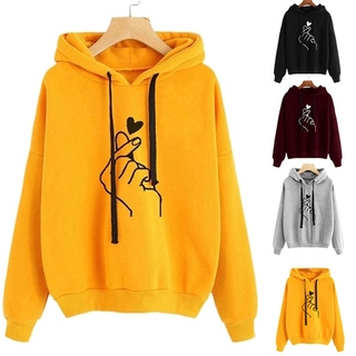 【In stock】Women's Fashion Casual Print Long-sleeved Solid Color Loose Hooded Sweatshirt