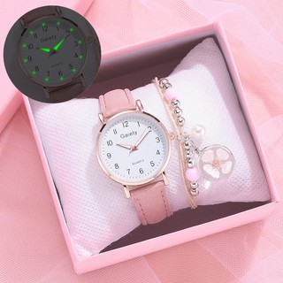 Reloj Con Correa De Cuero Rosa Dorada Casual Reloj De Cuarzo Con Para Mujer
