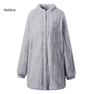huluboy- abrigo de felpa de invierno de media longitud de las mujeres abrigo esponjoso frente abierto prendas de abrigo