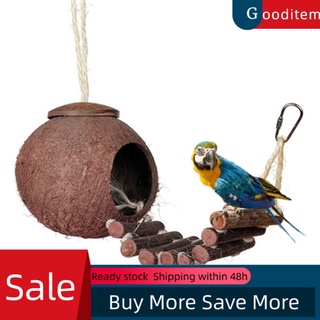 Gooditem Natural coco concha loro nido periquito pájaros alimentador mascotas juguete con escalera