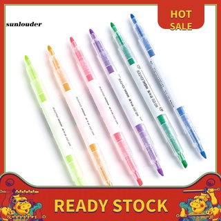 sunlouder 6 colores resaltador de doble cabeza delineador de dibujo marcador fluorescente pluma papelería