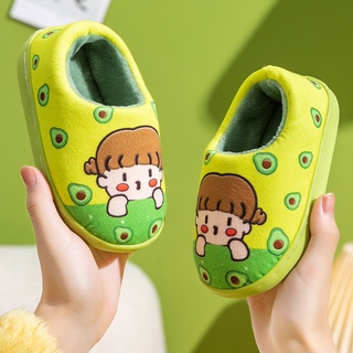Listo Stock _ Niños Zapatos De Algodón De Invierno Niñas De Dibujos Animados Caliente De Felpa Interior Casa Bebé Bolsa De Tacón Zapatillas (1)