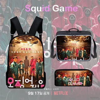 Squid Game backpack set men and women school bag water proof double-layer lunch bag pencil case three-piece recommend recommend