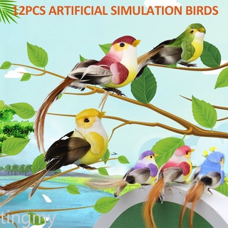 👍 12 pzs Mini adornos de plumas artificiales para pájaros/decoración de jardín/hogar