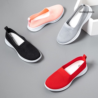 midnightsex Sport Shoes Mesh Slip On Lightweight Solid Color Soft Sole Knitting Sock Sneakers Footwear