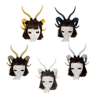 brroa Faux Ox Horn Headband Cosplay Headwear for Halloween Novelty Sheep Horn Hair Band Carnival Headpiece Party Supplies