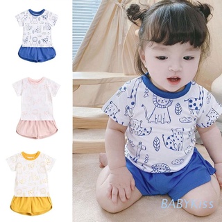 BBkiss Infant Baby Girl Summer Outfits Short Sleeve Cartoon Zoo Animal Print T-Shirt Tops Shorts Pants 2Pcs Toddlers Clothes