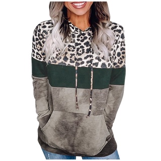 leiter_Fashion Women Leopard Print Loose Top Casual Hooded Long Sleeve Sweater