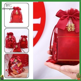 da meticuloso mano de obra embalaje bolsa de cordón chino rojo boda caramelo hilo bolsa dulce para la tienda