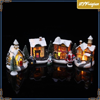 led feliz navidad luminosa casa santa decoración figuritas edificios miniatura árbol de nieve resina set de regalo para bricolaje