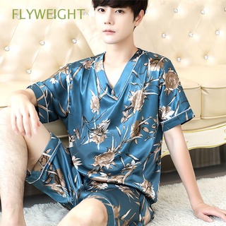 flyweight moda masculino ropa de dormir casual de dibujos animados pijama conjuntos top hielo seda verano manga corta 2 unids/set cómodo ropa de dormir (1)