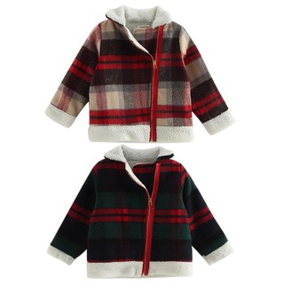 tr!Chamarra de lana a cuadros para niños/Chamarra con cremallera para bebé/otoño/invierno/abrigo delgado