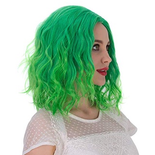 peluca de moda para mujer/peluca corta de pelo sintético verde peluca rizada