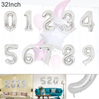 1pcs 32 pulgadas 70 cm papel de aluminio plateado número Digital globo fiesta de cumpleaños decoración