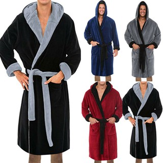 Albornoz de manga larga Casual para hombre/toalla con capucha/ropa de dormir suave cálida