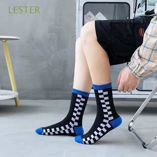 LESTER Transpirable Calcetines de tablero de ajedrez Hip Hop Calcetines de tubo medio Calcetines de hombre Geometría Algodón Streetwear Hombre Moda Mujer Estilo coreano