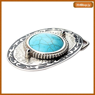 [BQZJY] Antique Silver Alloy Metal Western Cowboy Belt Buckle With Oval Turquoise