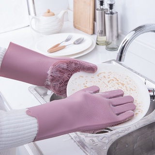 Estilo coreano de silicona para lavar platos guantes para las mujeres fabuloso plato de lavado de platos impermeable tazón lavado hogar engrosado cocina mágica multifuncional 5vYl