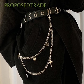 propuestotrade moda cintura cadena fiesta doble capa vientre cadena para las mujeres cruz largo color plata pantalones hip hop pantalones cinturón