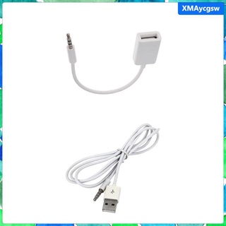 [xmaycgsw] convertidor de 3,5 mm macho a USB 2.0 hembra + conector de Audio auxiliar macho de 3,5 mm a USB 2.0 macho de carga y Cable de datos para iPod MP3 MP4 (1)