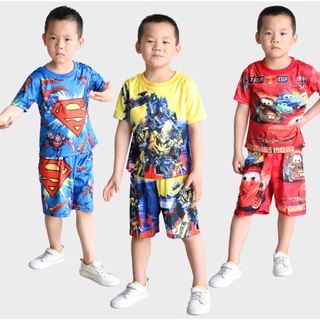2pcs niños traje de manga corta 2021 niños pijamas servicio a domicilio Spiderman Superman coche historia vengadores Batman Iron Man