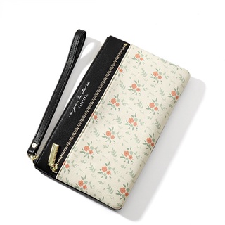 MINGKE Long Wallet Handphone Bag Clutch Handbag for Women Zipper Patchwork Soft Flower decoration