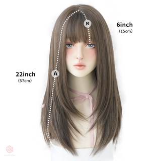 Peluca negra para las mujeres larga peluca de pelo recto con flequillo mujer peluca completa para las mujeres 2020 moda pelucas de pelo humano (té negro) (2)