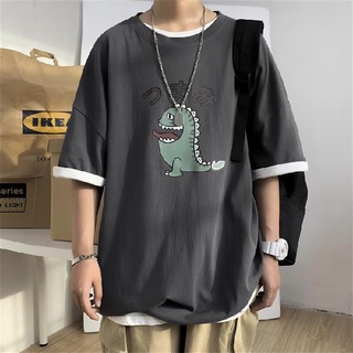 hombres dinosaurio impreso camiseta de gran tamaño casual moda coreana suelta de manga corta pareja ropa